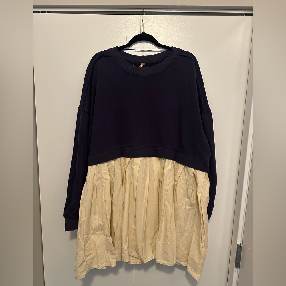 Navy and Cream Free People Sweatshirt Dress